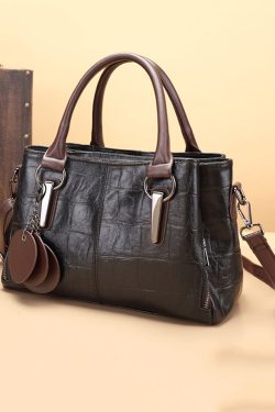 Unique Black Zippered Patchwork Faux Leather Messenger Bag