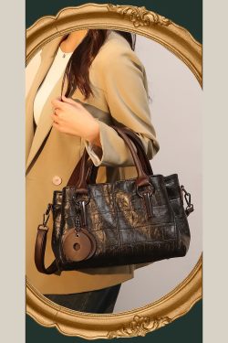 Unique Black Zippered Patchwork Faux Leather Messenger Bag