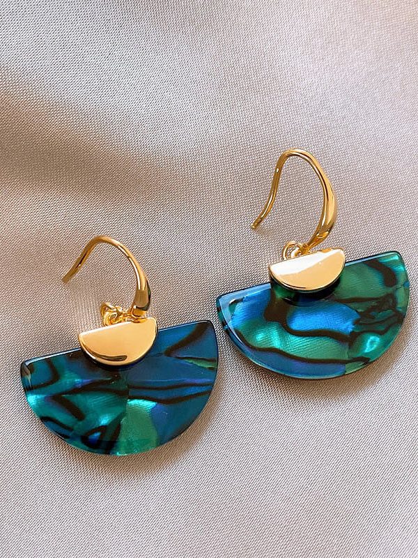 Unique Blue Copper Aalloy Sector Drop Earrings