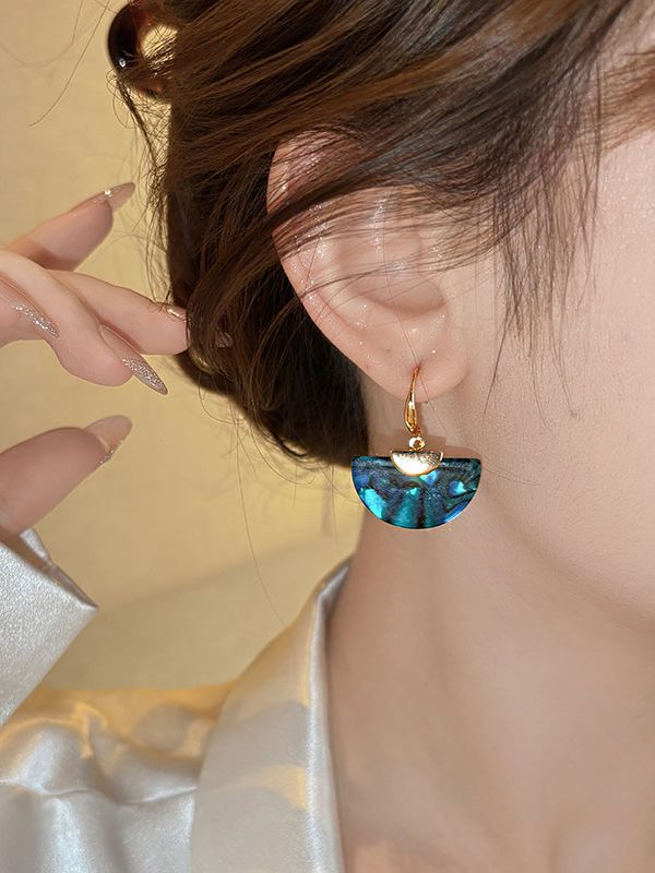 Unique Blue Copper Aalloy Sector Drop Earrings