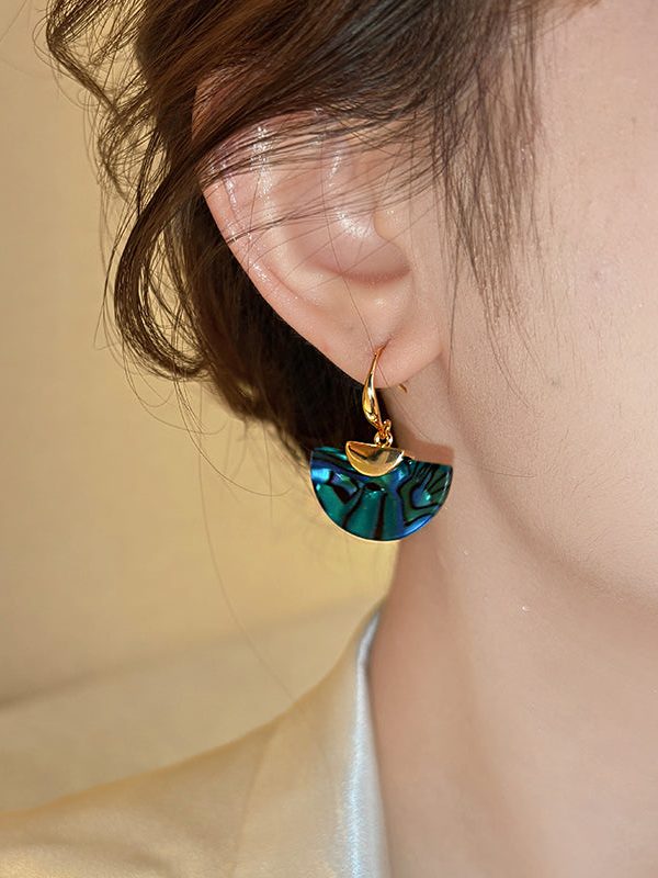 Unique Blue Copper Aalloy Sector Drop Earrings