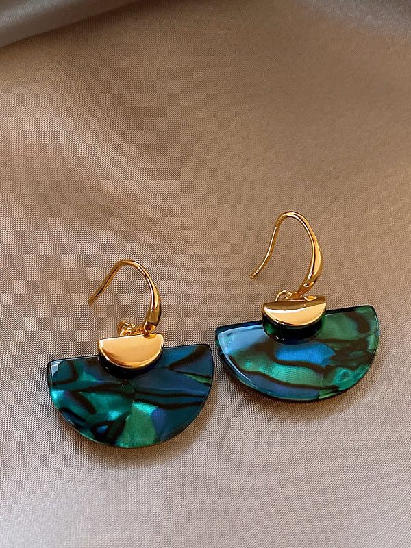 Unique Blue Copper Aalloy Sector Drop Earrings
