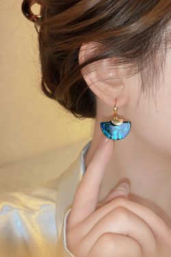 Unique Blue Copper Aalloy Sector Drop Earrings