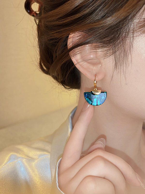 Unique Blue Copper Aalloy Sector Drop Earrings
