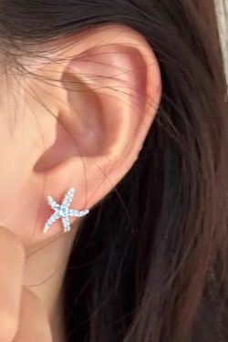 Unique Blue Copper Zircon Starfish Stud Earrings