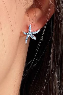 Unique Blue Copper Zircon Starfish Stud Earrings