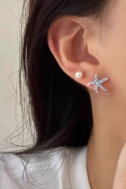 Unique Blue Copper Zircon Starfish Stud Earrings