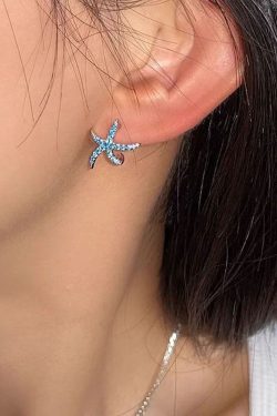 Unique Blue Copper Zircon Starfish Stud Earrings