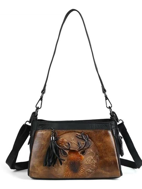 Unique Brown Animal Embossed Calf Leather Messenger Bag