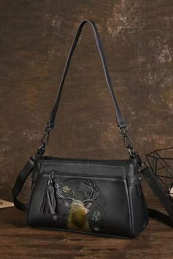 Unique Brown Animal Embossed Calf Leather Messenger Bag