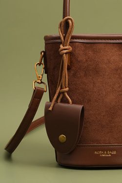 Unique Brown Large Capacity Patchwork Faux Leather Bucket Bag