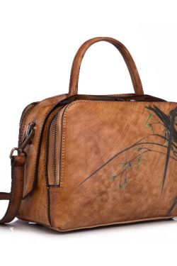 Unique Brown Print Paitings Leather Tote Handbag