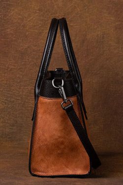 Unique Brown Solid Paintings Calf Leather Satchel Handbag