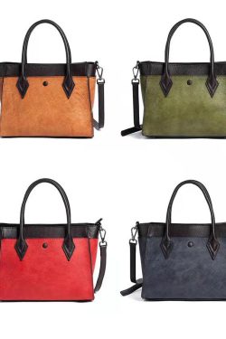 Unique Brown Solid Paintings Calf Leather Satchel Handbag