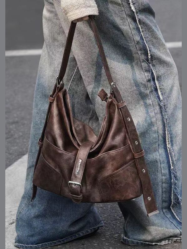 Unique Brown Versatile Calf Leather Satchel Handbag