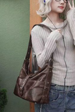 Unique Brown Versatile Calf Leather Satchel Handbag