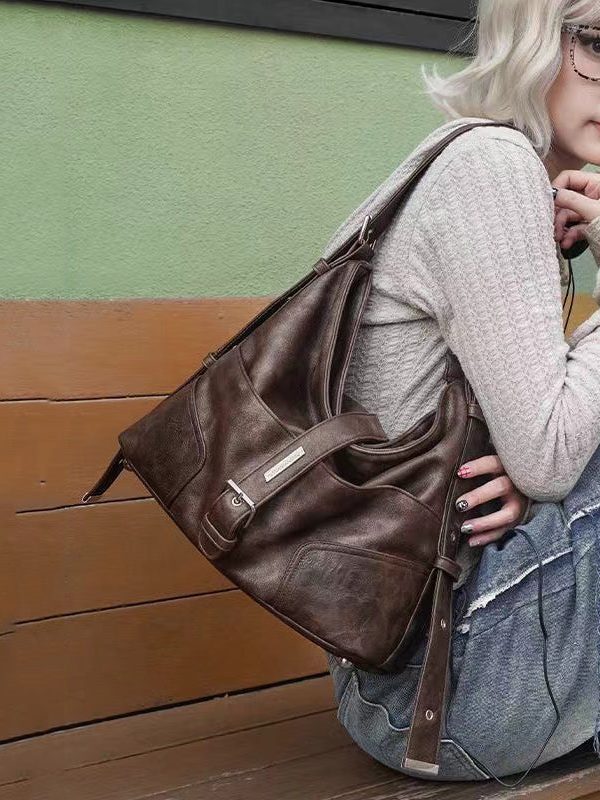 Unique Brown Versatile Calf Leather Satchel Handbag