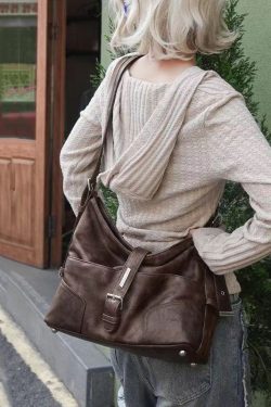 Unique Brown Versatile Calf Leather Satchel Handbag