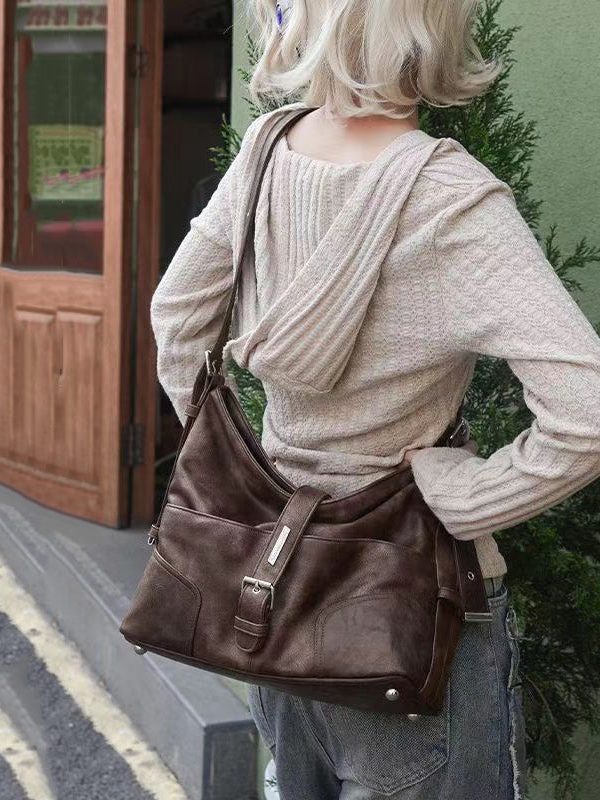 Unique Brown Versatile Calf Leather Satchel Handbag