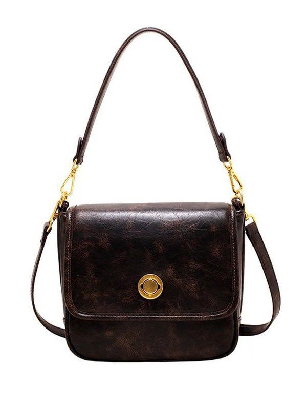 Unique Brown Wrinkled Faux Leather Versatile Micro Bag