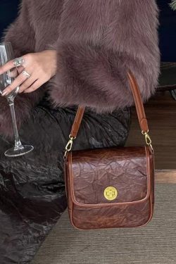 Unique Brown Wrinkled Faux Leather Versatile Micro Bag