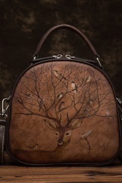 Unique Chocolate animal Paitings Calf Leather Tote Handbag