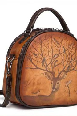 Unique Chocolate animal Paitings Calf Leather Tote Handbag