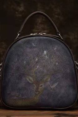 Unique Chocolate animal Paitings Calf Leather Tote Handbag