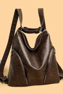 Unique Chocolate Large Capacity Faux Leather Satchel Backpack Handbag