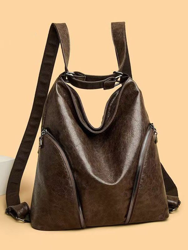 Unique Chocolate Large Capacity Faux Leather Satchel Backpack Handbag