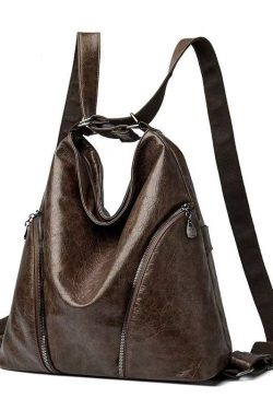 Unique Chocolate Large Capacity Faux Leather Satchel Backpack Handbag