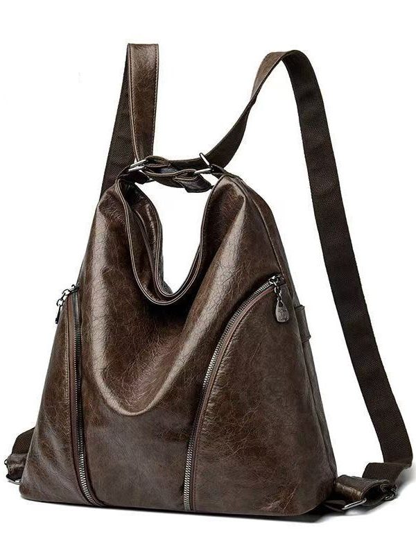 Unique Chocolate Large Capacity Faux Leather Satchel Backpack Handbag