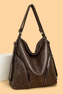 Unique Chocolate Large Capacity Faux Leather Satchel Backpack Handbag