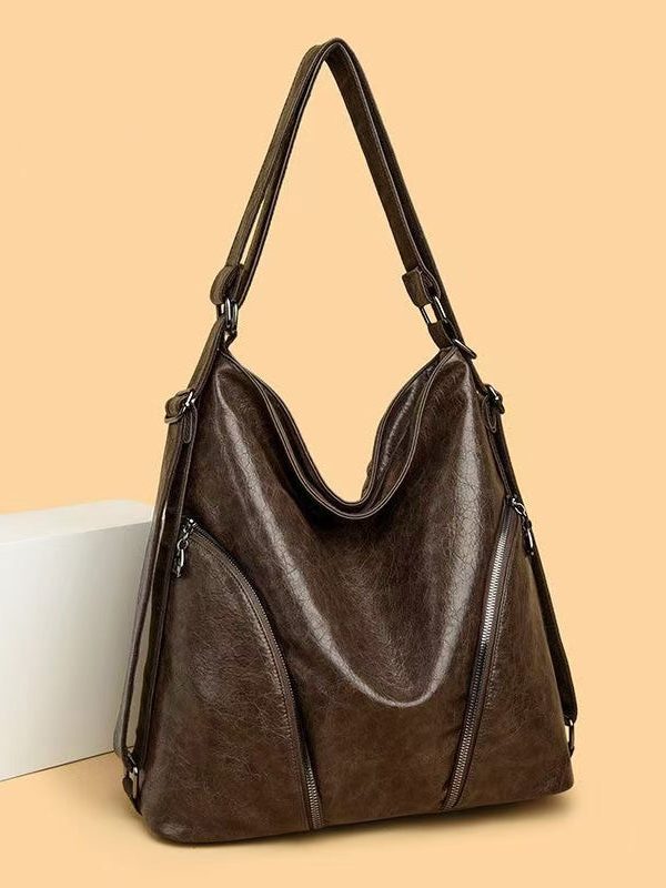 Unique Chocolate Large Capacity Faux Leather Satchel Backpack Handbag
