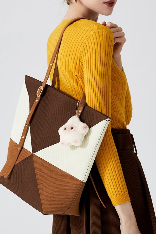 Unique Colorblock Solid Durable Large Capacity Cotton Shoulder Bags