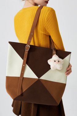 Unique Colorblock Solid Durable Large Capacity Cotton Shoulder Bags