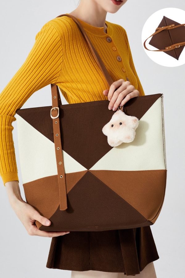 Unique Colorblock Solid Durable Large Capacity Cotton Shoulder Bags