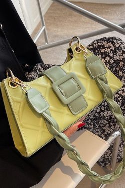 Unique Green Faux Leather Zip Up Patchwork Buckle Messenger Bag