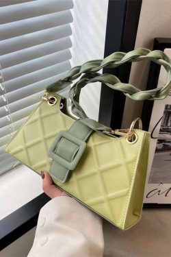 Unique Green Faux Leather Zip Up Patchwork Buckle Messenger Bag