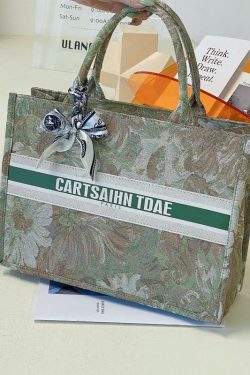 Unique Green Paitings Patchwork Canvas Satchel Handbag