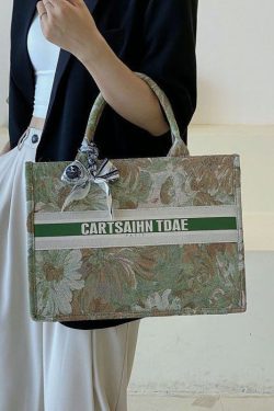 Unique Green Paitings Patchwork Canvas Satchel Handbag