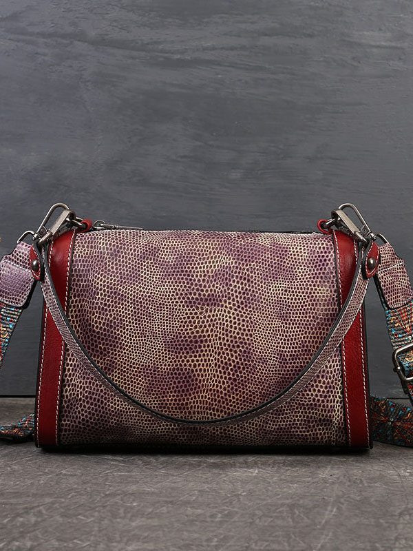 Unique Green Serpentine Calf Leather Satchel Handbag