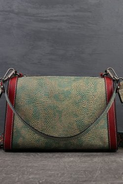 Unique Green Serpentine Calf Leather Satchel Handbag