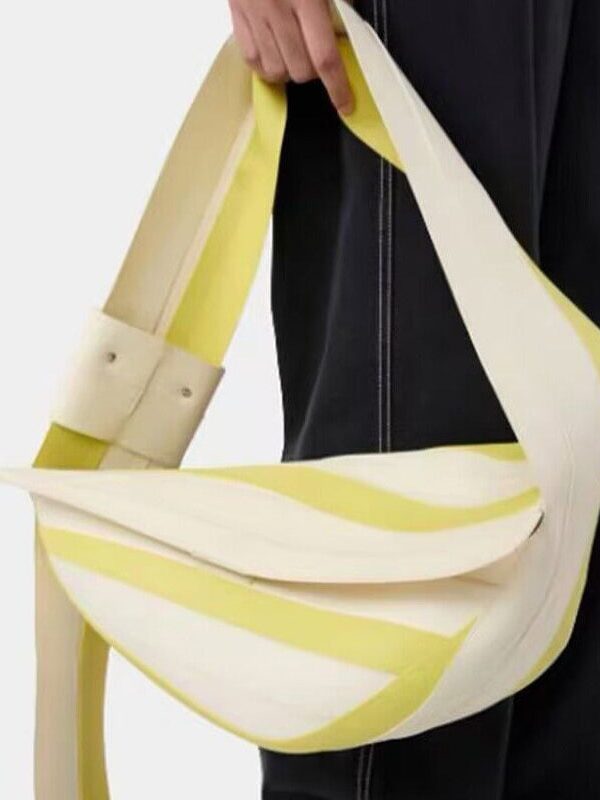 Unique Green Striped Asymmetrical Design Faux Leather Shoulder Handbag