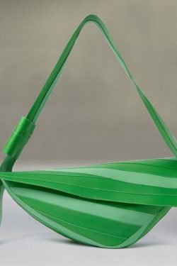 Unique Green Striped Asymmetrical Design Faux Leather Shoulder Handbag