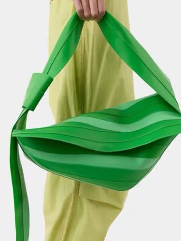 Unique Green Striped Asymmetrical Design Faux Leather Shoulder Handbag