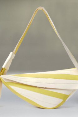 Unique Green Striped Asymmetrical Design Faux Leather Shoulder Handbag