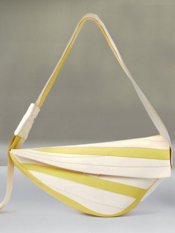 Unique Green Striped Asymmetrical Design Faux Leather Shoulder Handbag