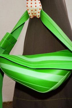 Unique Green Striped Asymmetrical Design Faux Leather Shoulder Handbag