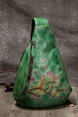 Unique Grey Plum Blossom Jacquard Calf Leather Backpack Bag